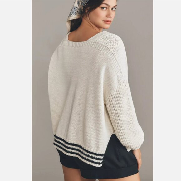 Anthropologie Maeve Nautical Linen-Blend Catch Of The Day Fish Sweater XL NWT - Picture 8 of 9